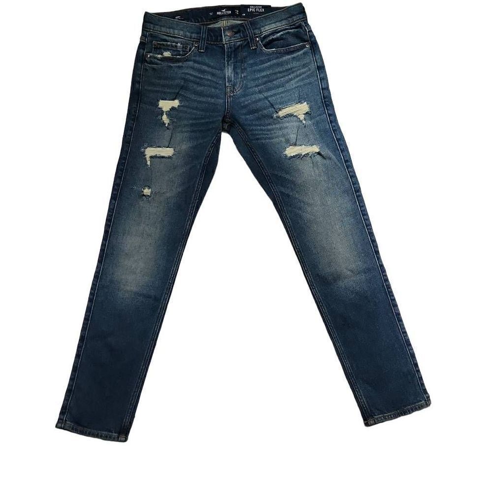 Hollister Men's Size 28 x 30 Blue Epic Flex Skinny Distressed Jeans